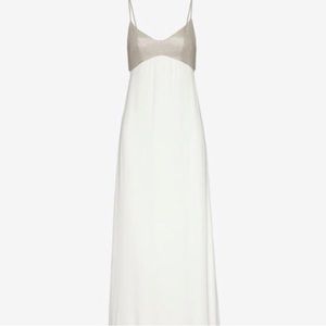 L’AGENCE white/ivory/cream, silver woven spaghetti strap maxi dress, pockets
